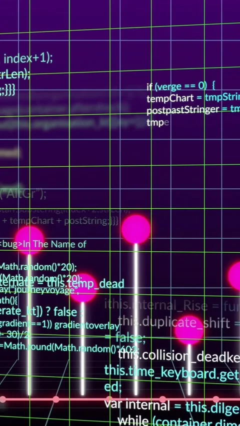 Vertical video: Data feed driving bars and pink nodes rising on grid, Stock Footage 330332772