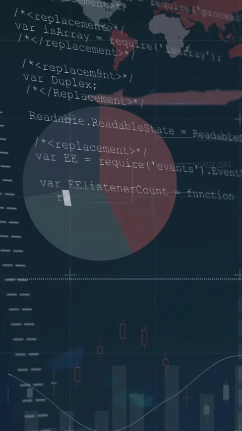 Vertical video: On data feed HUD animating charts and code, showing metrics for Stock Footage 328633181