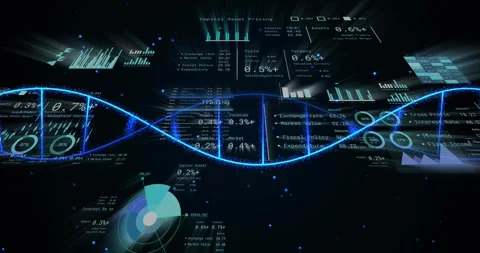 Vertical video: Data feed initiating glowing blue helix forming from left and Stock Footage 333967490