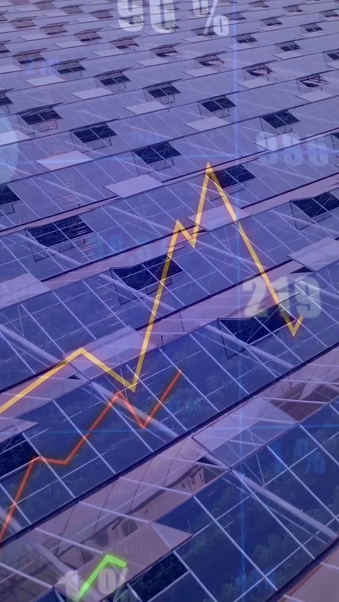 Vertical video: Data feed sending colored charts sliding across solar array Stock Footage 332806763