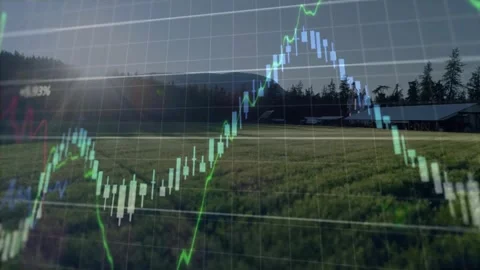 Vertical video: Data feed starting green line and candles moving across field, 스톡 동영상 331404379