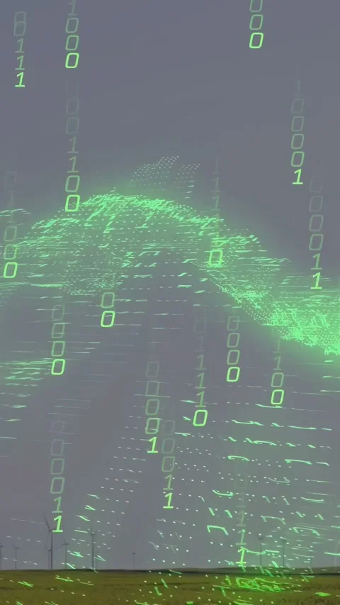 Vertical video: Data feed starting, green data field rising over horizon mapping Stock Footage 332335089