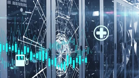 Vertical video: Data feed starting mesh forming in racks, technology chart Stock Footage 332746987