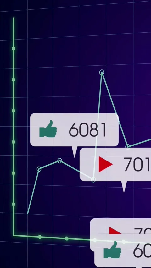 Vertical video: Data feed starting, blue polyline rising across grid, callouts Stock Footage 332747750