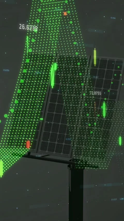 Vertical video: Data feed starting, animated data forming around 3-panel array, Stock Footage 334317491