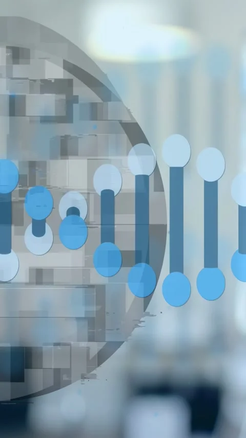 Vertical video: Data feed starting animating pixel orb, sliding nodes showing Stock Footage 340133465