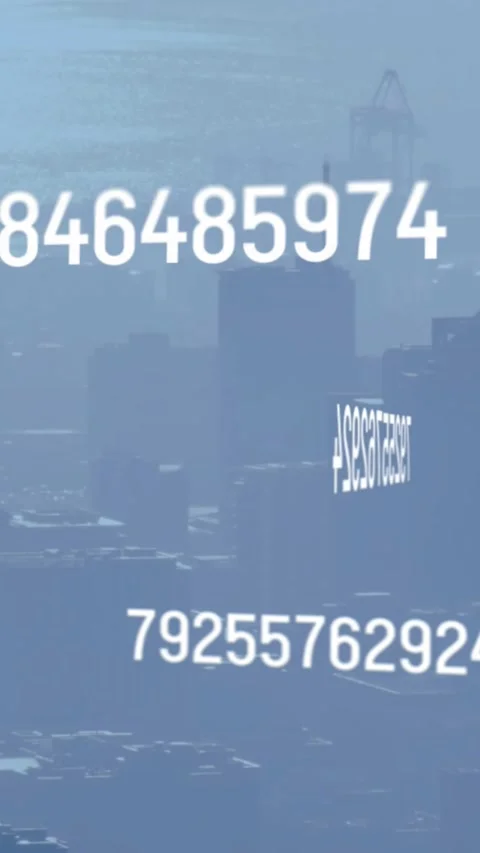 Vertical video: Data feed updating digits shifting over hazy skyline, rotating, Stock Footage 328633167