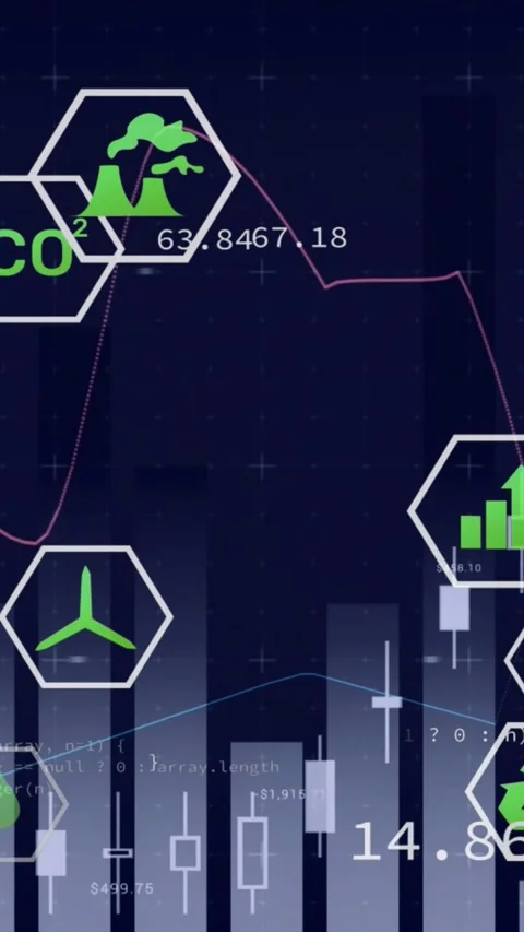 Vertical video: Data feed updating, icons clustering over chart, showing Stock Footage 330605303