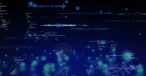 Vertical video: Data field receiving feed, forming HUD with pulsing nodes, radar Stock Footage 331197882