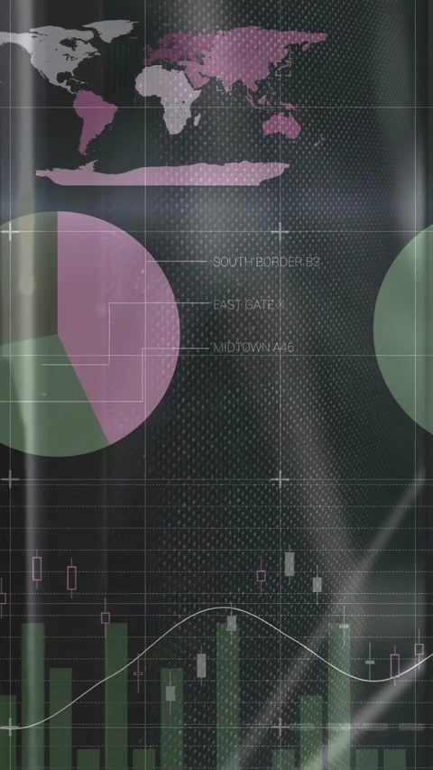 Vertical video: Data HUD receiving feed, updating finance charts and percent Stock Footage 332775099