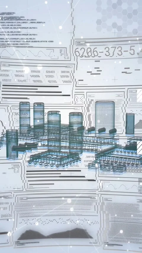 Vertical video: On data load 3D parts assembling over circuit board to visualize Stock Footage 334598504