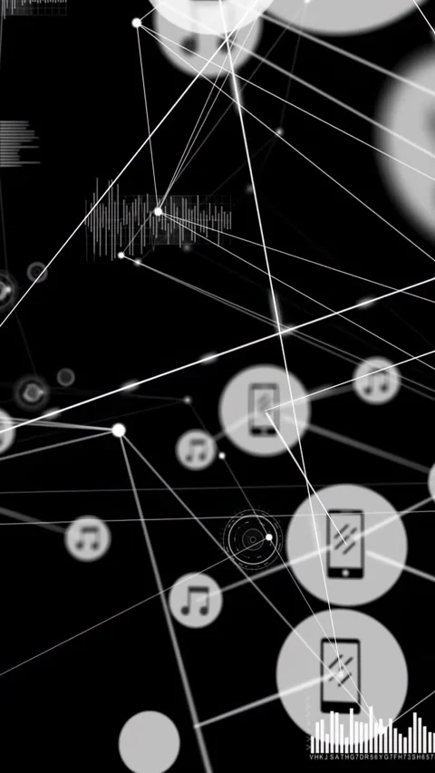 Vertical video: Data net receiving feed, drawing links, clustering phone or Stock Footage 334600872