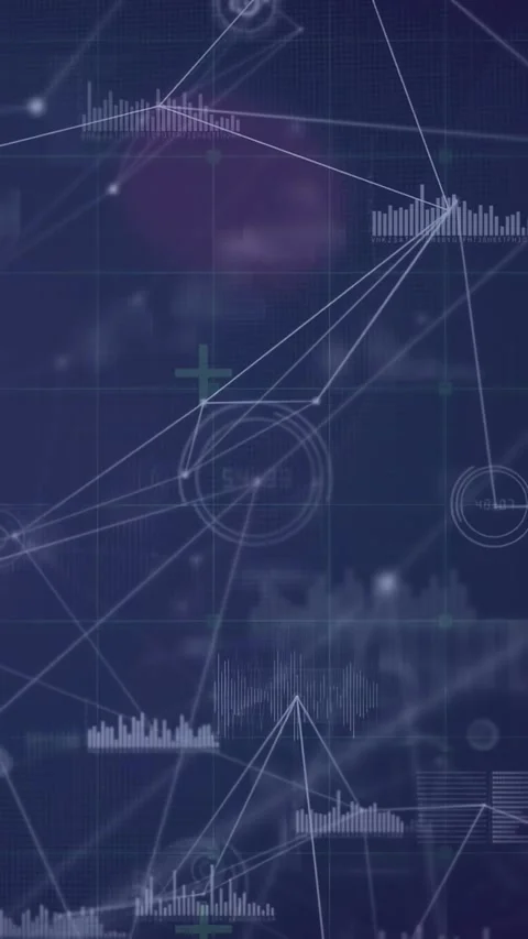 Vertical video: Data ping moving node net upward linking nodes HUD rings pulsing 스톡 동영상 329961621