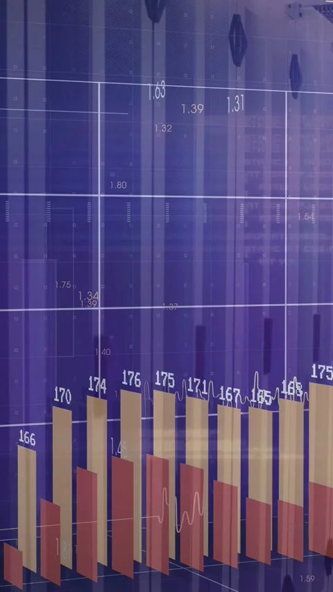 Vertical video: Data pulse 3D bars rising waveform moving values updating camera Stock Footage 332985029