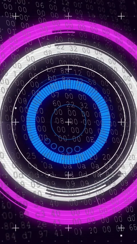 Vertical video: On data pulse HUD rings rotating, arc spinning, numbers rising, Stock Footage 332985360