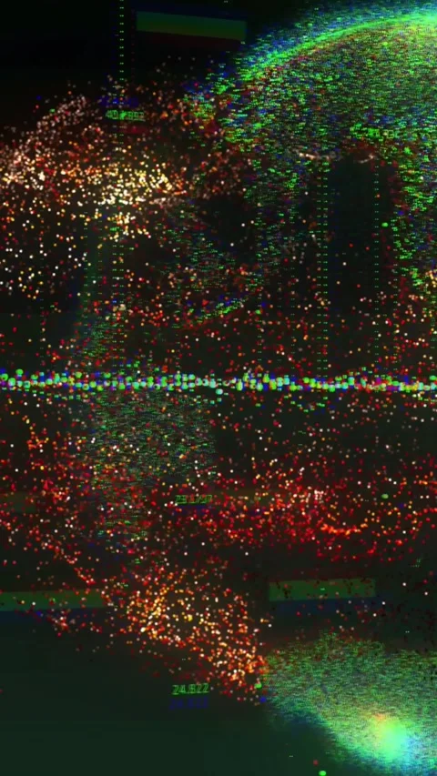 Vertical video: On data pulse point cloud blooming streaming forming layered Stock Footage 328331933
