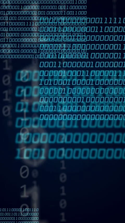 Vertical video: Data pulse sparking cyan matrix rising, growing, shifting to Stock Footage 335802720