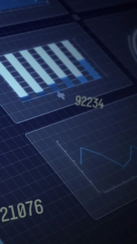 Vertical video: Data pulse starting panels filling blue bars cycling digits Stock-Footage 328331866