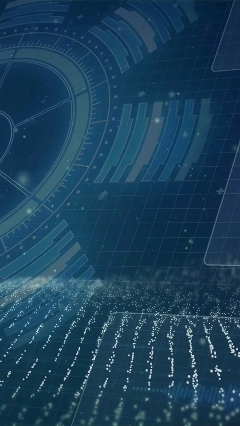 Vertical video: Data pulse starting point cloud rising, forming wave by HUD, Stock Footage 332595149