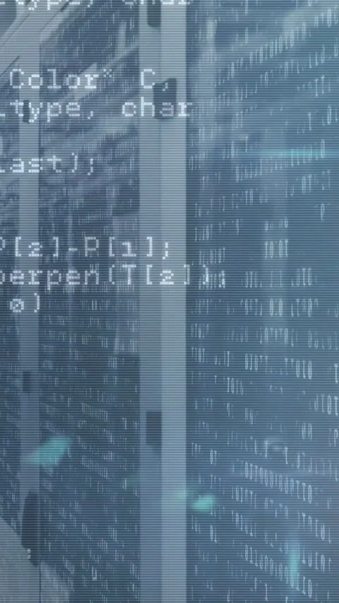 Vertical video: Data rack blinking LEDs as telemetry starting code overlay and Stock Footage 334546933
