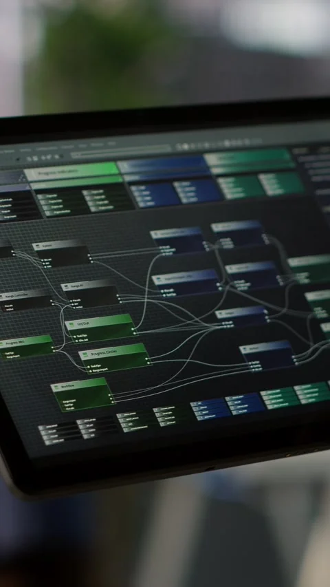 Vertical video Data scientist uses tablet to check on machine learning models Stock Footage 319482558