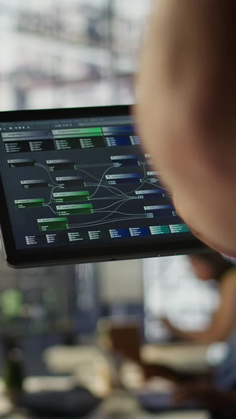 Vertical video Data scientist uses tablet to check on machine learning models Stock Footage 319482847