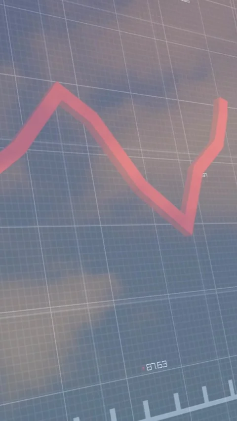 Vertical video: Data starting red trend line entering frame crossing finance Stock Footage 330604992