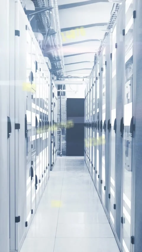 Vertical video: Data stream activating, yellow numbers drifting along server Stock Footage 330195813