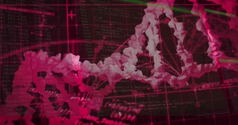 Vertical video: Data stream driving helix right, rotating and pulsing on grid to Stock Footage 332288658