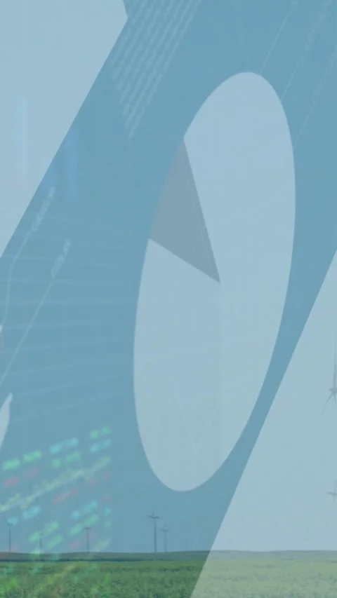 Vertical video: Data stream starting, overlay sweeping sky, hiding turbines, Stock Footage 330769490