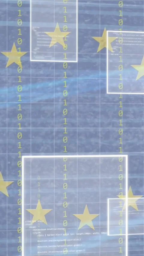 Vertical video: Data streams driving EU stars forming ring, binary flowing, Stock Footage 334836739