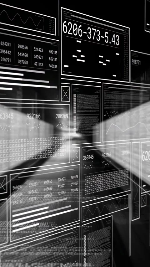 Vertical video: Data tunnel opening with gauge appearing, panels sliding and Stock Footage 331291960