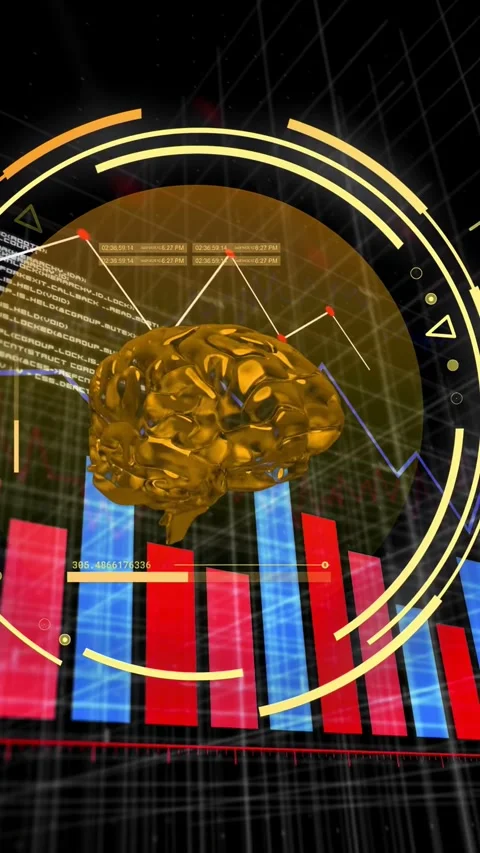 Vertical video: Data update causing gold brain rotating, bobbing while HUD Stock Footage 335355823