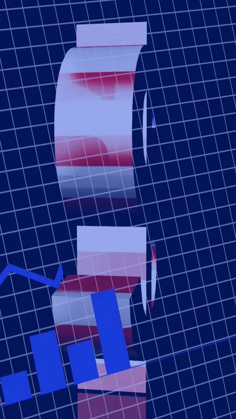 Vertical video: On data update dollar sign slicing floating charts rising Stock Footage 335264300