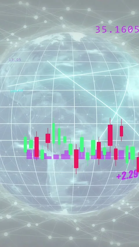Vertical video: On data update globe showing new candlesticks, rising bars, Stock Footage 334836828
