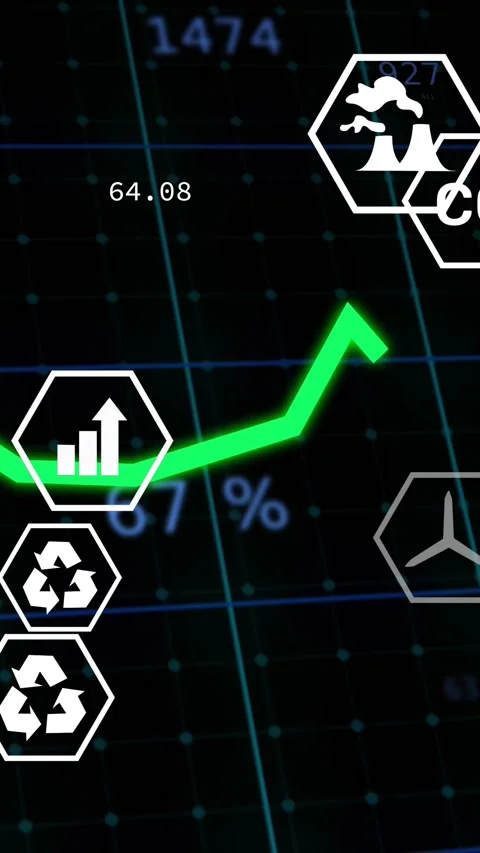 Vertical video: On data update green trace rising and falling, aligning CO2 Stock Footage 329612959