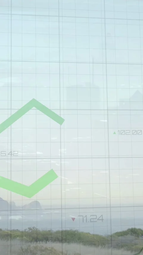 Vertical video: On data update, green line drawing across transparent grid, Stock Footage 333862468