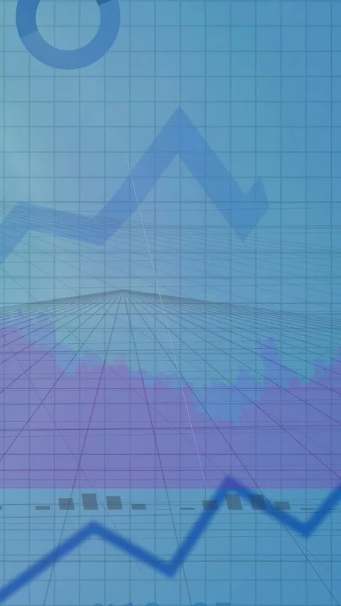 Vertical video: Data viz receiving updates, growing bars, tracing lines over 3D Stock Footage 334836835