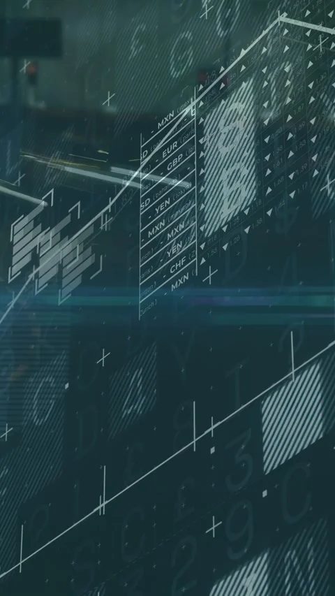 Vertical video: Data viz starting on live feed, line rising dipping, bars Stock Footage 335355194