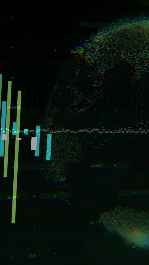 Vertical video: Data viz timeline starting globe forming bars rising labels Stock Footage 340133228