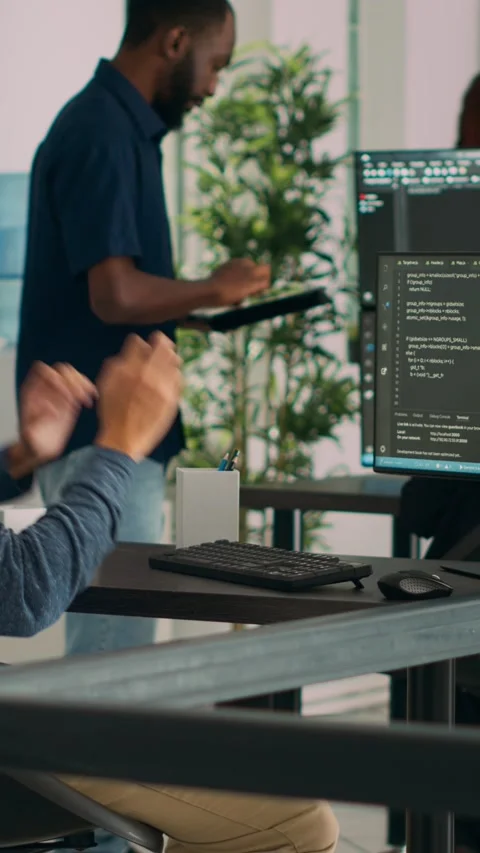 Vertical video: Database programer writing source code and developing security Stock Footage 218575121