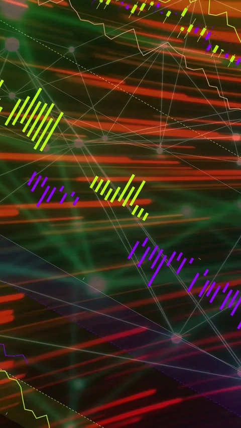 Vertical video: Dataviz starting as red streaks sweeping, mesh lighting, bars Stock Footage 334917033