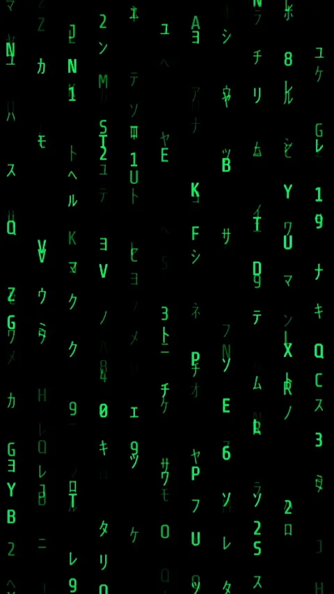 Vertical video. Dense Green Alphanumeric Characters Stream Vertically on a Black Stock Footage 281455855