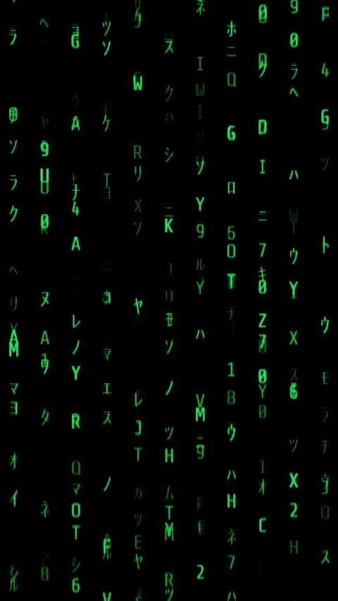 Vertical video. Dense Green Alphanumeric Characters Fall Vertically on a Black Stock Footage 281456131