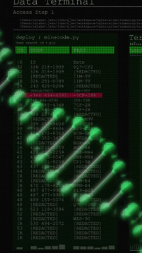 Vertical video: Deploy command appearing, green helix sliding, revealing Data Stockbeeldmateriaal 329552466