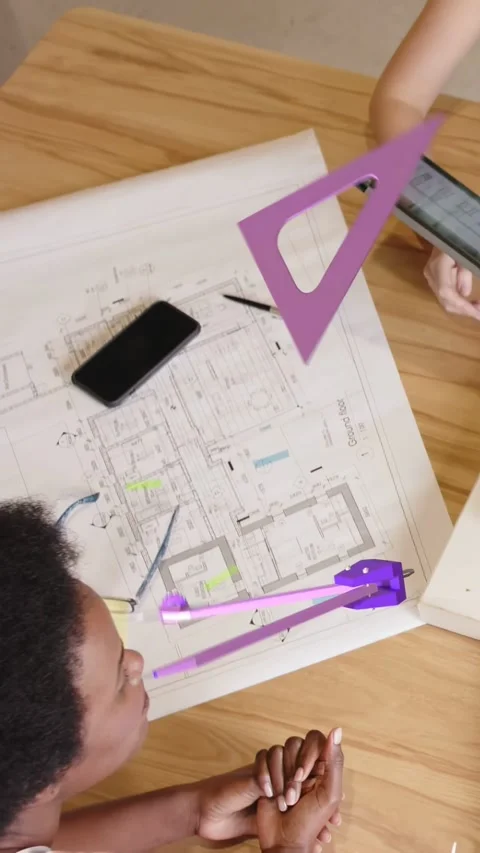 Vertical video: Designer inspecting 3D AR model as peer tilting tablet checking Stock Footage 333464986