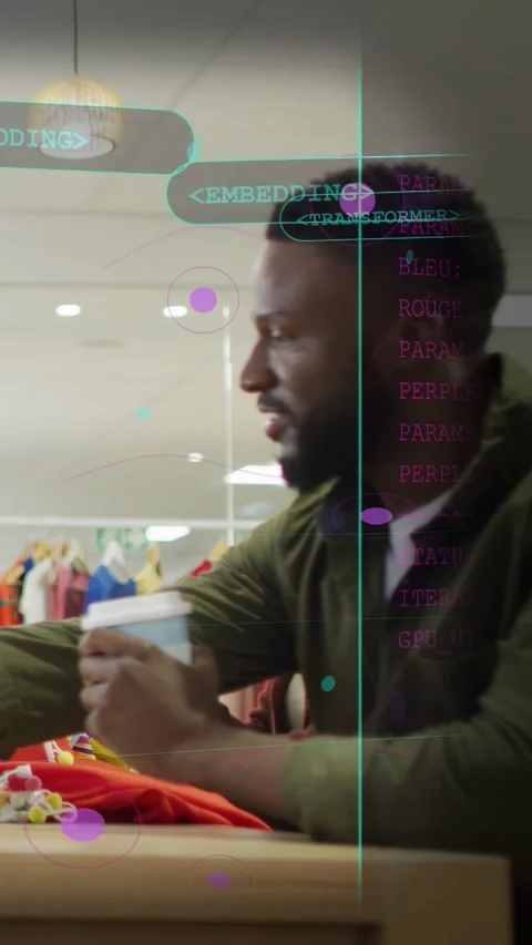 Vertical video: Designer picking swatches, holding cup, activating AR nodes Stock Footage 333465325