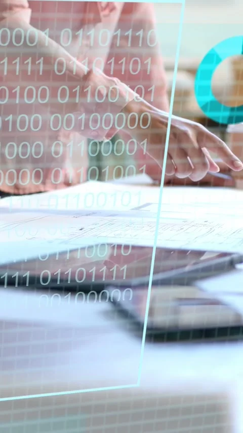 Vertical video: Designer pointing at business plan, causing data and charts to Stock Footage 335507645