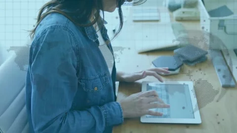Vertical video: Designer tapping tablet and swiping, showing swatches on hex Stock Footage 331872952