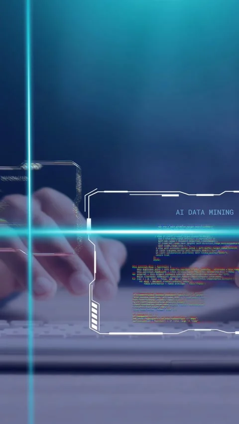 Vertical video: Dev hands resting on keyboard typing and using AI DATA MINING Stock Footage 335264118